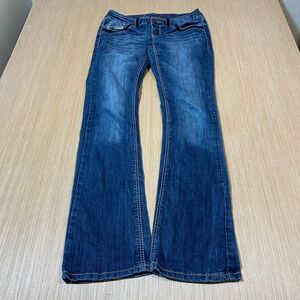 Ariya Jeans Womens 3/4 Medium Wash Bootcut Embroidered Pocket Low Rise Denim
